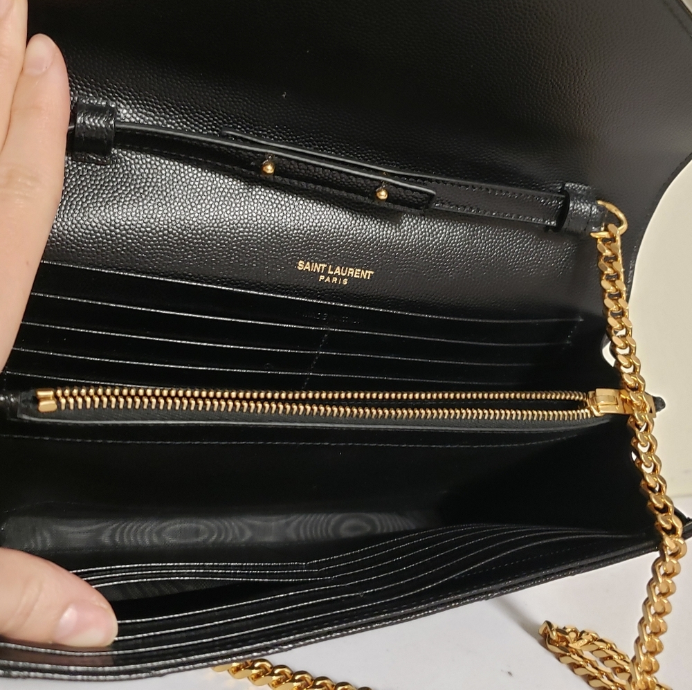 YSL Classic Cassandre Chain Wallet In Grain De Poudre Leather - Picture 3 of 6